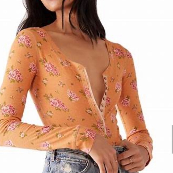 FREE PEOPLE INTIMATELY DYLAN THERMAL BODYSUIT TAN COMBO LONG SLEEVE W/THUMB HOLE - Picture 6 of 15